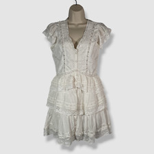 LoveShackFancy Women's White Silk Crochet Lace Button-Up Kindler Dress Size 2