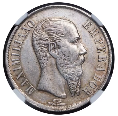 1866, Mexico (Empire), Maximilian I of Austria. Large Silver Peso Coin. NGC AU+