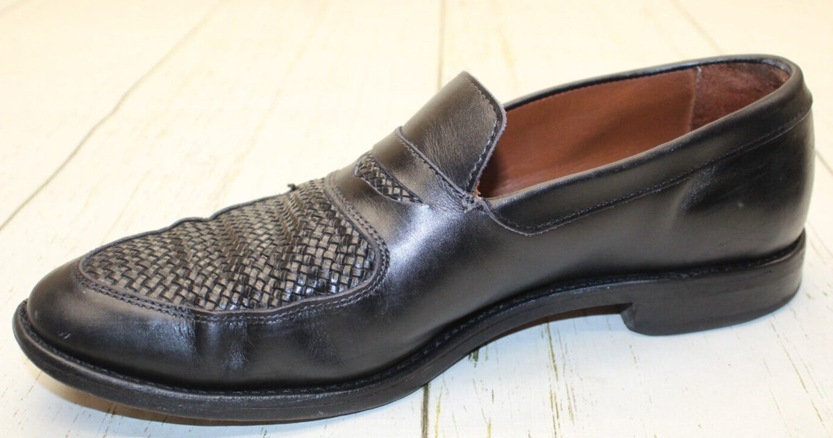 Allen Edmonds Carlsbad Black Leather Woven Penny Loafers 