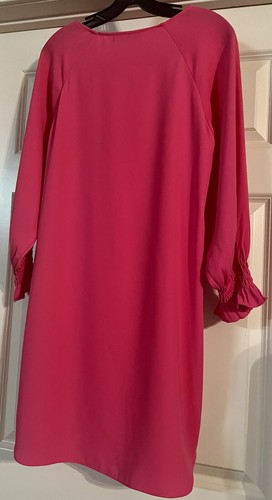 Nine West Classic Hot Pink Crepe Size 4 Smocked Cuff Long Sleeve Shift Dress - Picture 8 of 11