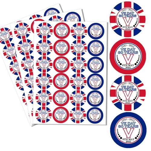 VE Day 24 Stickers 80 years Celebration Street Party Decoration Decor 8th May - Picture 3 of 6