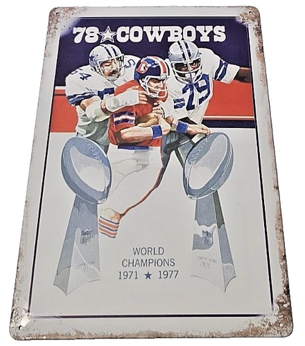 1978 Dallas Cowboys vs Denver Broncos Super Bowl VI Vintage Metal Tin Sign 8x12