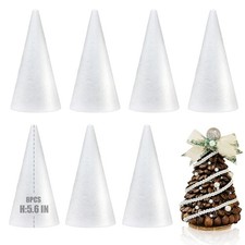 8 Pack 5.6x2.5 Inch Styrofoam Cones for Craft White Polystyrene Tree Shape