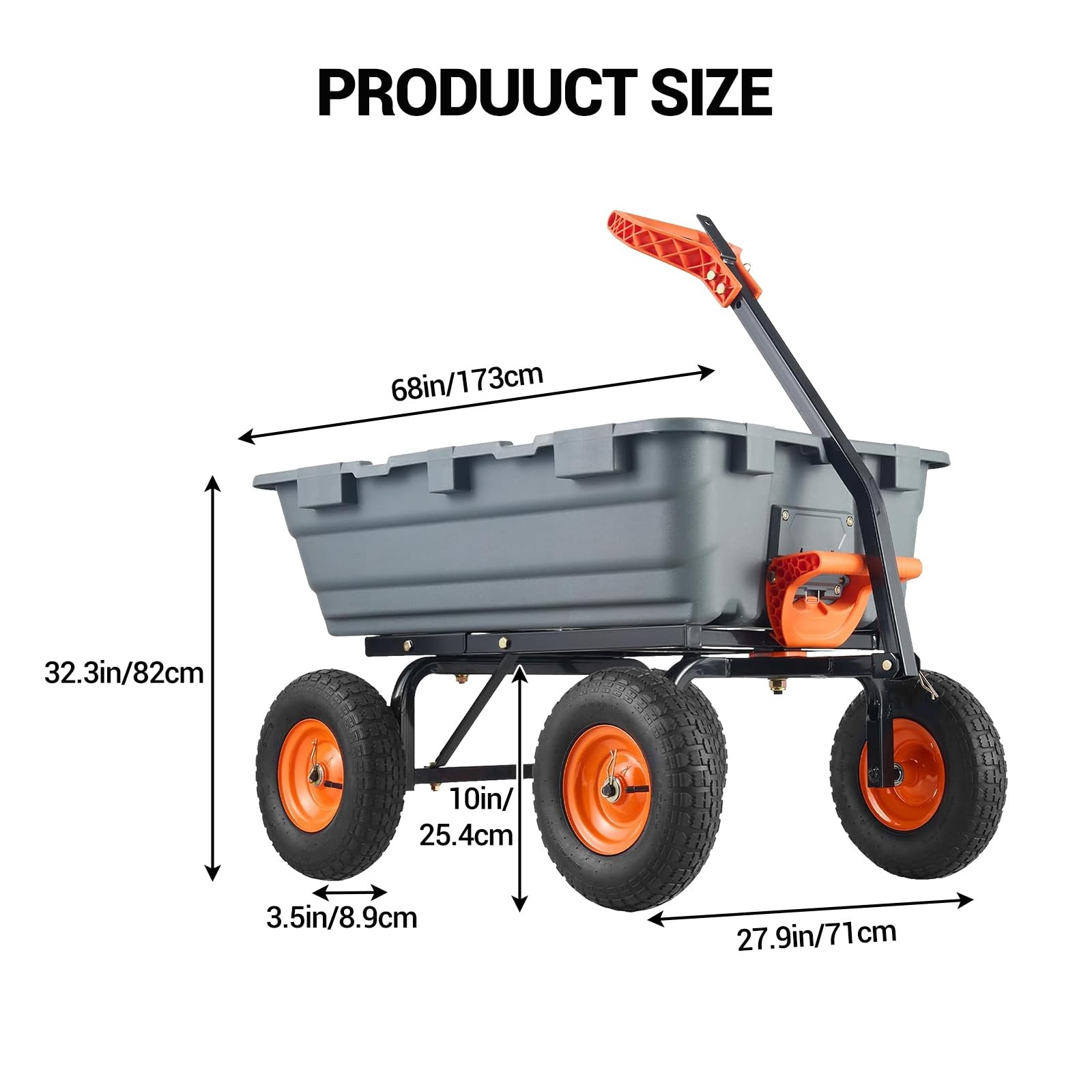 800 LBS Poly Garden Dump Cart Heavy-Duty Dump Wagon Utility Cart Wheelbarrow 