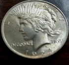 1924 US Peace Silver Dollar $1 AU +