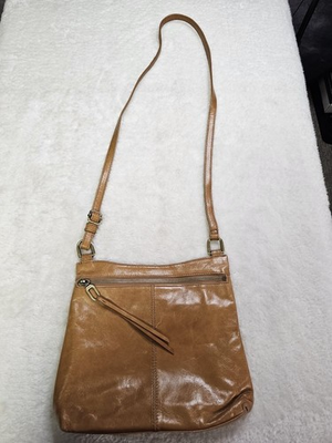#ad HOBO Cambel Natural Soft Polished Leather Crossbody Bag Antique Brass Hardware $52.00