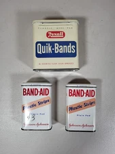 Vintage Rexall Quik-Bands Tin & 2 Band-Aid Plastic Strips Empty Tins