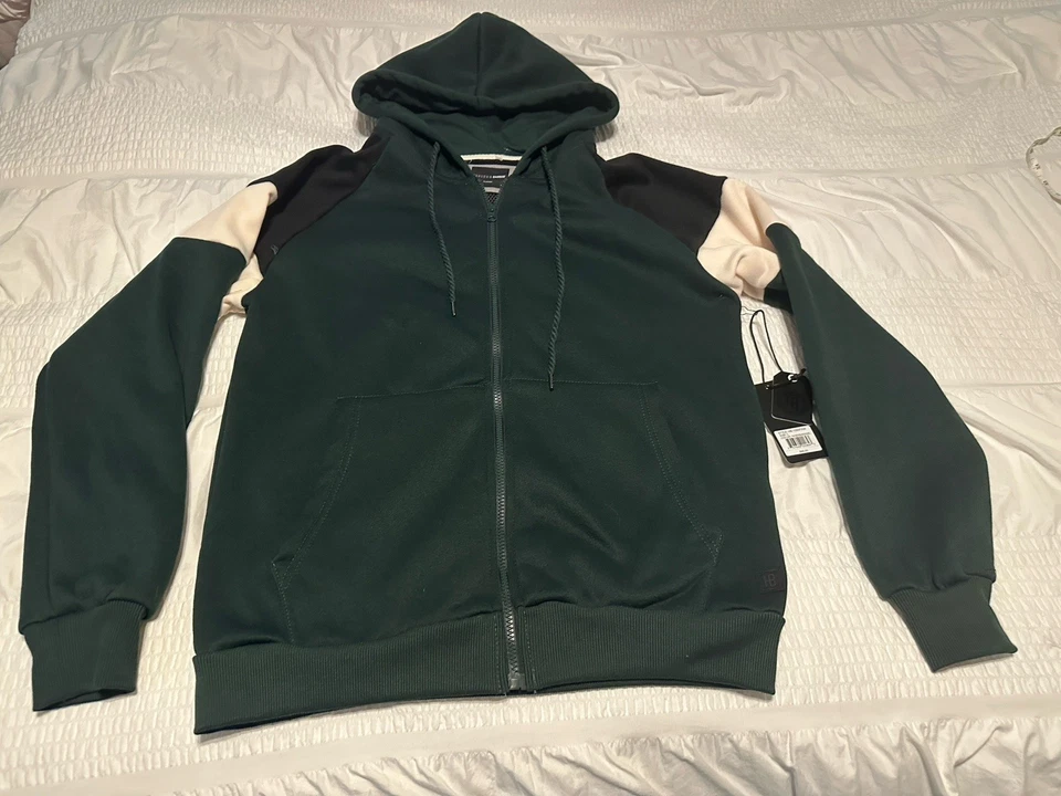 Hudson & Barrow 绿色羊毛全拉链连帽衫男式 L 码全新带标签 — 第 2/4 张图片