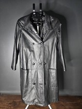 Vintage Golden Hide Medium Leather Black Long Trench Coat USA Gothic