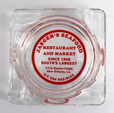Vintage Marketing Glass Ashtray MCM Jaeger's Seafood Restaurant New Orleans LA