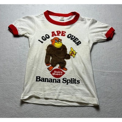 Vintage 70s/80s Dairy Queen ''I Go Ape Over Banana Splits'' Ringer Kids Tee