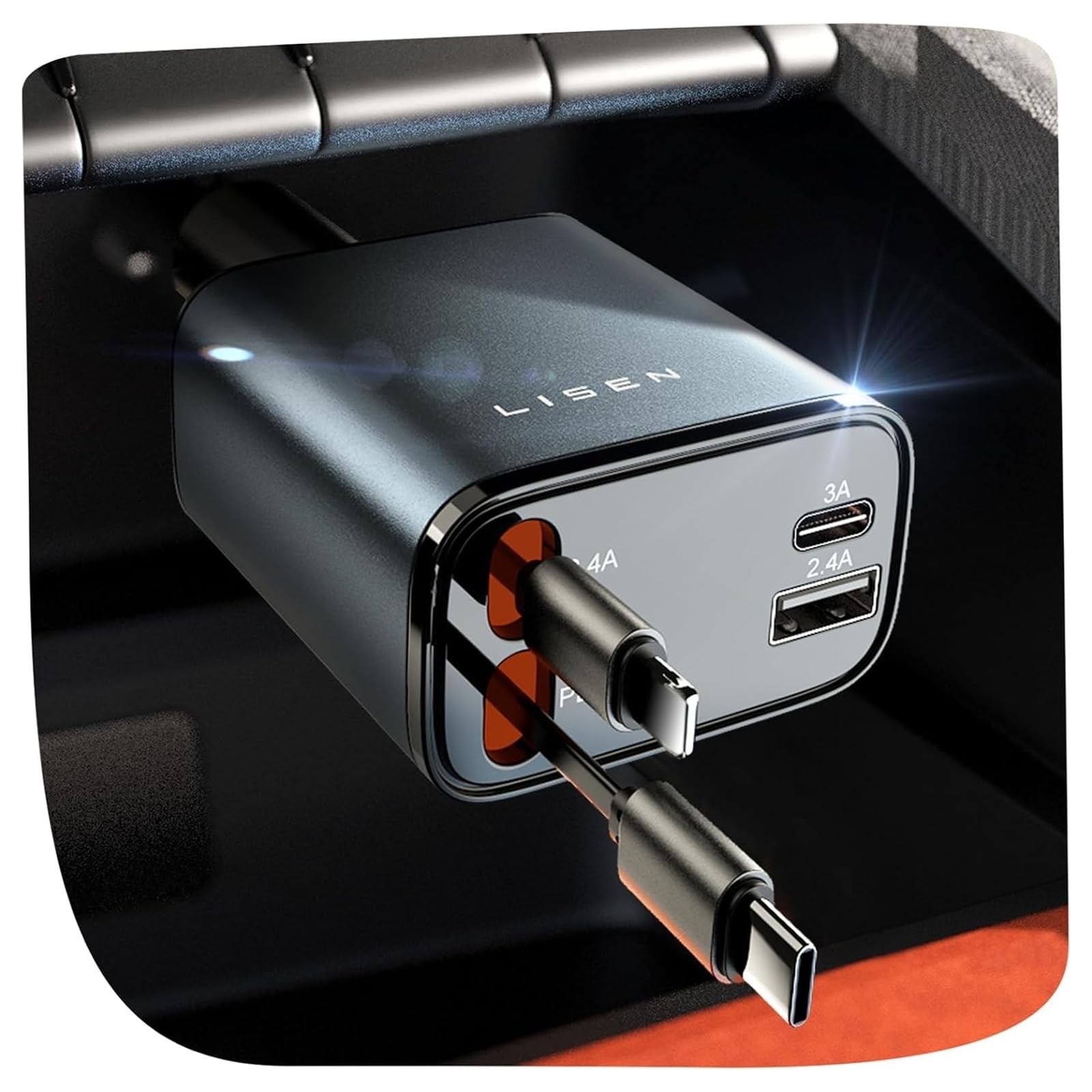 LISEN Retractable Car Charger 84W Cigarette Lighter USB C Charger Car