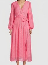 LoveShackFancy Women's Pink Bevelyn Polka Dot Wrap Dress Size 0