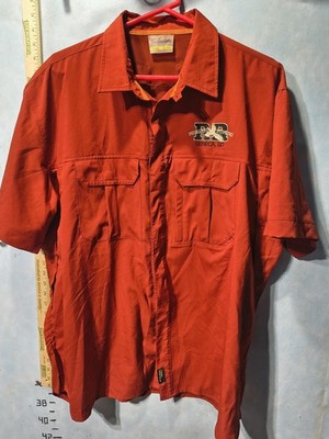 Cabela's Shirt Mens XL Orange Solid Button-Up Short Sleeve Pheasant Hunting