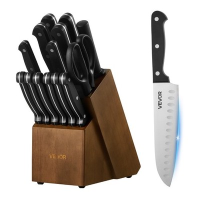 VEVOR Kitchen Knife Set with Block and Sharpener 15 PCS with Ergonomic Handle