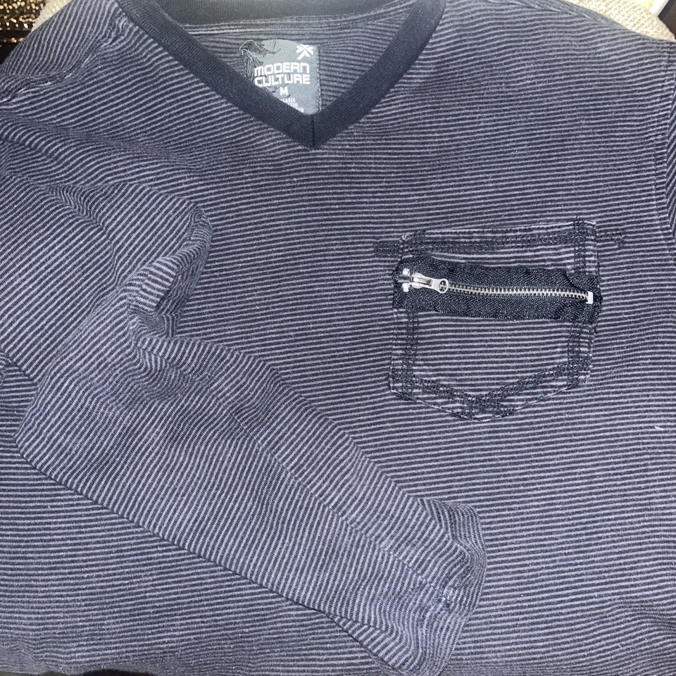 Modern Culture Shirt Stripped Long Sleeve Sz Medium Zipper Front Pocket - Image 4 of 4
