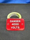 Vintage DANGER 4000 Volts porcelain Sign 4in X 3inchs A3A