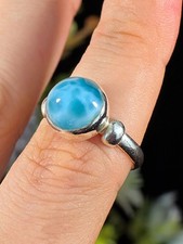 LARIMAR RING 925 STERLING SILVER JEWELRY AAA SUPER BLUE CRYSTAL - SIZE 7