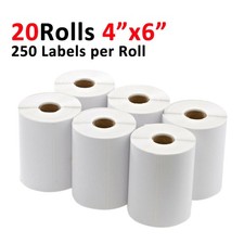 20 Rolls 4x6 Direct Thermal Shipping Labels 250/Roll For Zebra Eltron 2844 ZP450