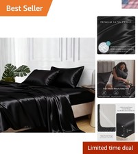 Queen Satin Bed Sheets 4 Pcs Set with Elastic Corner Straps - Soft Breathable
