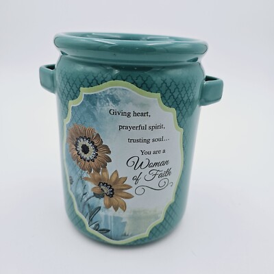 Abby + CA Gift Woman of Faith Ceramic  Kitchen Utensil Crock 5x7 Teal Floral