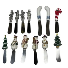 Christmas Cheese Knives Jam Spread Holiday Lot 13 Snowman Tree Candy Cane Snow