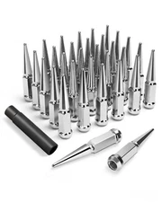 32Pc 4.5" 9/16-18 SPIKE LUG NUT+KEY CHROME FIT 1994-2010 DODGE RAM 2500 3500