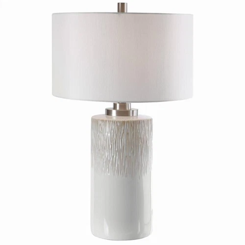 Uttermost Georgios Iron Ceramic and Linen Cylinder Table Lamp in Aged White - Picture 1 of 11