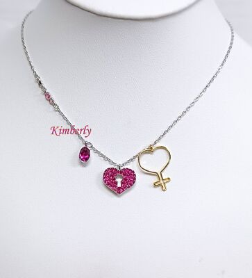 Swarovski Mine Heart Lock Necklace Key Pink Crystal Authentic NEW 5409469 