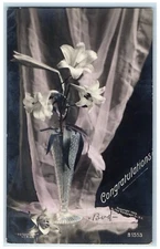 c1910's Congratulations Flowers Still Life Rotograph RPPC Photo RPO Postcard