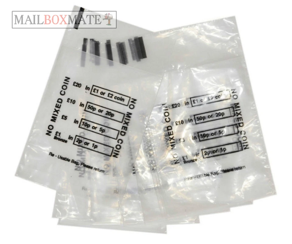 PLASTIC COIN BAGS - MONEY BANK BAGS NO MIXED COINS CHANGE CASH RETAIL BAG