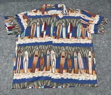 VTG Single Stitch KALAHEO Collared Button Up Surf Boards Hawaii USA Made Shirt L