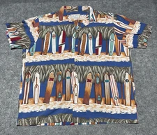 VTG Single Stitch KALAHEO Collared Button Up Surf Boards Hawaii USA Made Shirt L