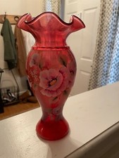 Fenton Art Glass Cranberry 24k Gold Vase