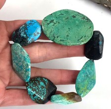 Blue Turquoise Bracelet Rough Nugget Beads Stretch Kingman Healing Gemstone 8"