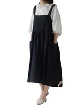 Japanese Vintage Cute Cross Back Cotton Linen Pinafore Apron Dress for Women ...