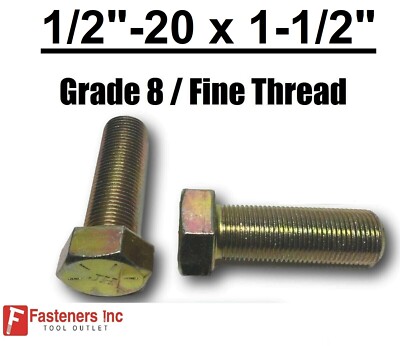 1/2-20 x 1-1/2'' (FT) Hex Bolt Yellow Zinc Plated Grade 8 Cap Screw Fine Thread