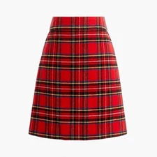 J Crew BK386 NWT Size 14 Wool-Blend A-Line Mini Skirt Red Holiday Tartan Plaid