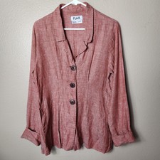 Flax Womens 100% Linen Red Lightweight Lagenlook Buttonfront Jacket-size S