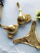 moda mare costume due pezzi bikini triangolo oro lucido mini slip azzurro 6146