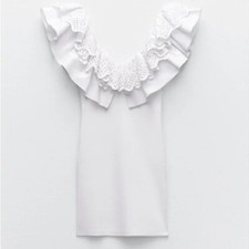NWT ZARA RUFFLE DETAILING BLOGGERS FAV RIB WHITE DRESS BOHEMIAN BEACH MEDIUM
