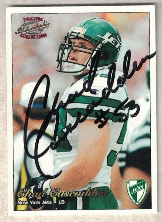 1997 PACIFIC CHAD CASCADDEN LB NEW YORK JETS SIGNED NFL FOOTBALL