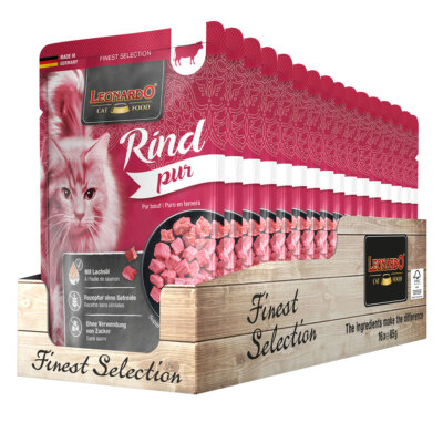 16 x 85 g Leonardo Finest Selection Pur Rind Nassfutter Katze Getreidefrei Cat