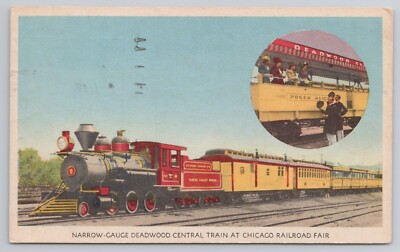 Narrow Gauge Deadwood Central Train Chicago Railroad Fair Illinois 1952 Postcard