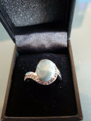Colleen Lopez Larimar & White Topaz Ring Size 8 Hsn Designer NWOT 