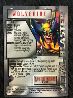 MARVEL METAL BLASTER WOLVERINE TRADING CARD 18 OF 18 | eBay