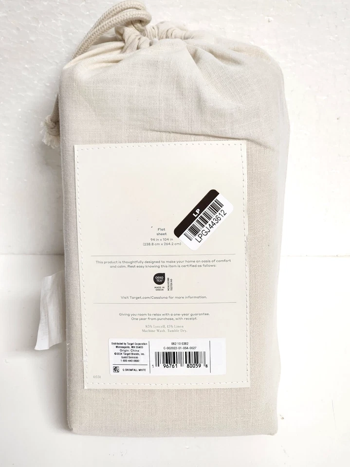 Casaluna Queen Size Linen Blend Flat Sheet - Natural ( Snowfall White ) - Image 4 of 4