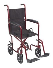 Drive Lightweight Aluminum Transport Chair w/Swingaway FootRest  SeatBelt, Red