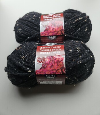 NWT Loops And Threads Charisma Tweed Color Black Lot Of 2 Skeins