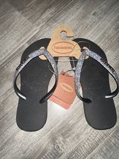 Girls Size 13C/1Y Havaianas Flip Flops Black Glitter